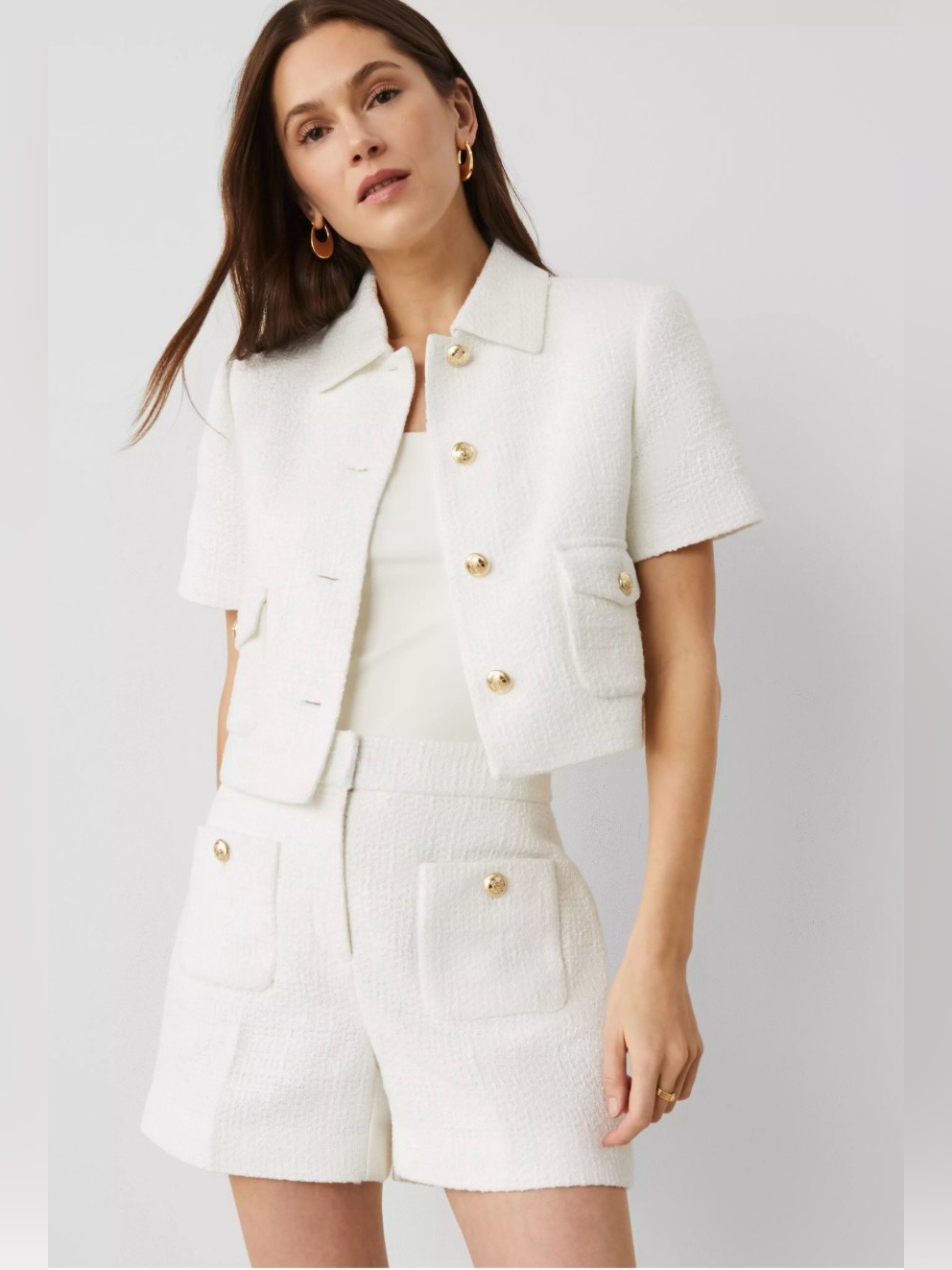 Ann Taylor White Tweed Cropped Jacket Sz 12